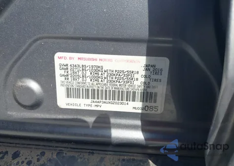 2016 Mitsubishi Outlander Sport 2.0 Es z USA, uszkodzony, nr VIN JA4AP3AUXGZ023014